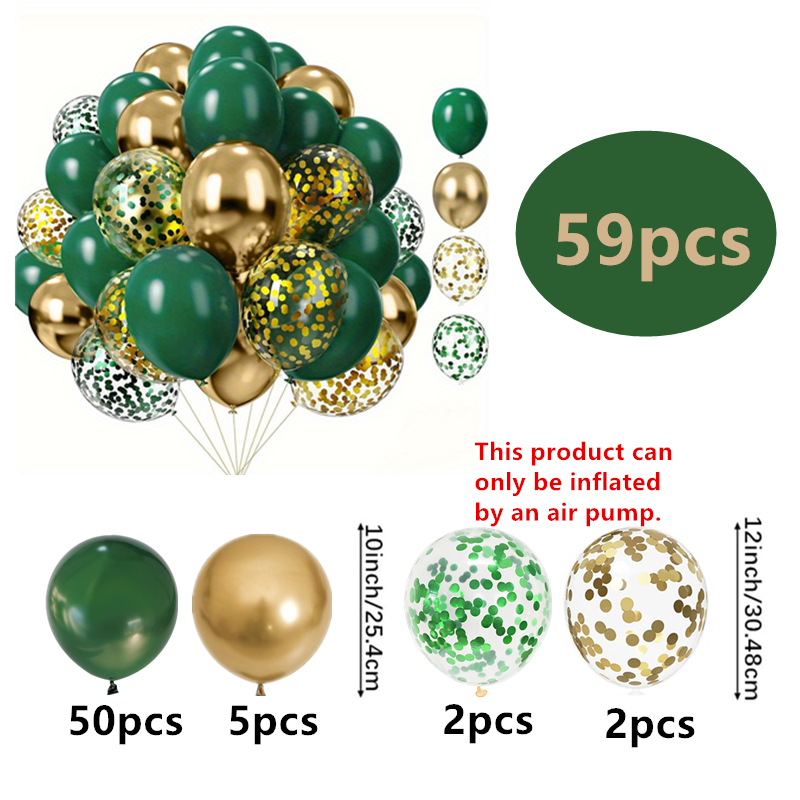 Image of 59pcs Green & Golden Set Latex Balloons For Shower Diy Birthday Party, Wedding, 's Day, Gender Reveal, Graduation, Shower Anniversaries Decor Jungle Party Decorations Supplies For Christmas, Halloween