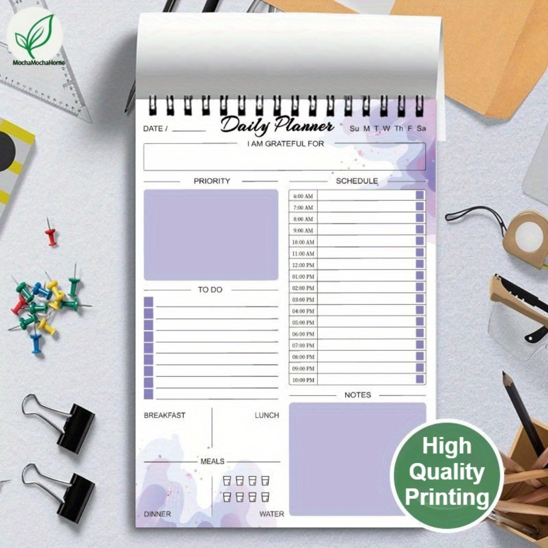 TEMU 1-pack Daily Planner, Spiral Bound Schedule Notebook - , Multi-functional Sections, Soft Pastel Tones With Decorative Watercolor Accents - Task
