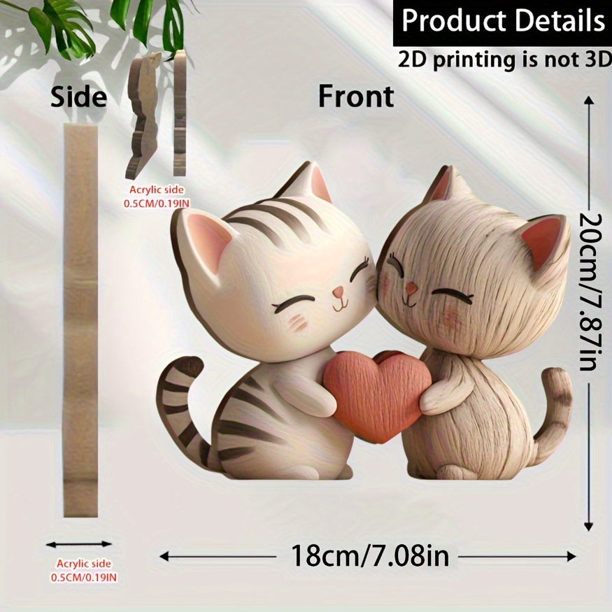 E-shop 2D Flache, 2D Flache Niedliche Weiße Katzen Dekoration - mit Herz, Großes Augen - Schreibtisch, Zuhause, Bürodekor - Leichtes Künstliches Holz -