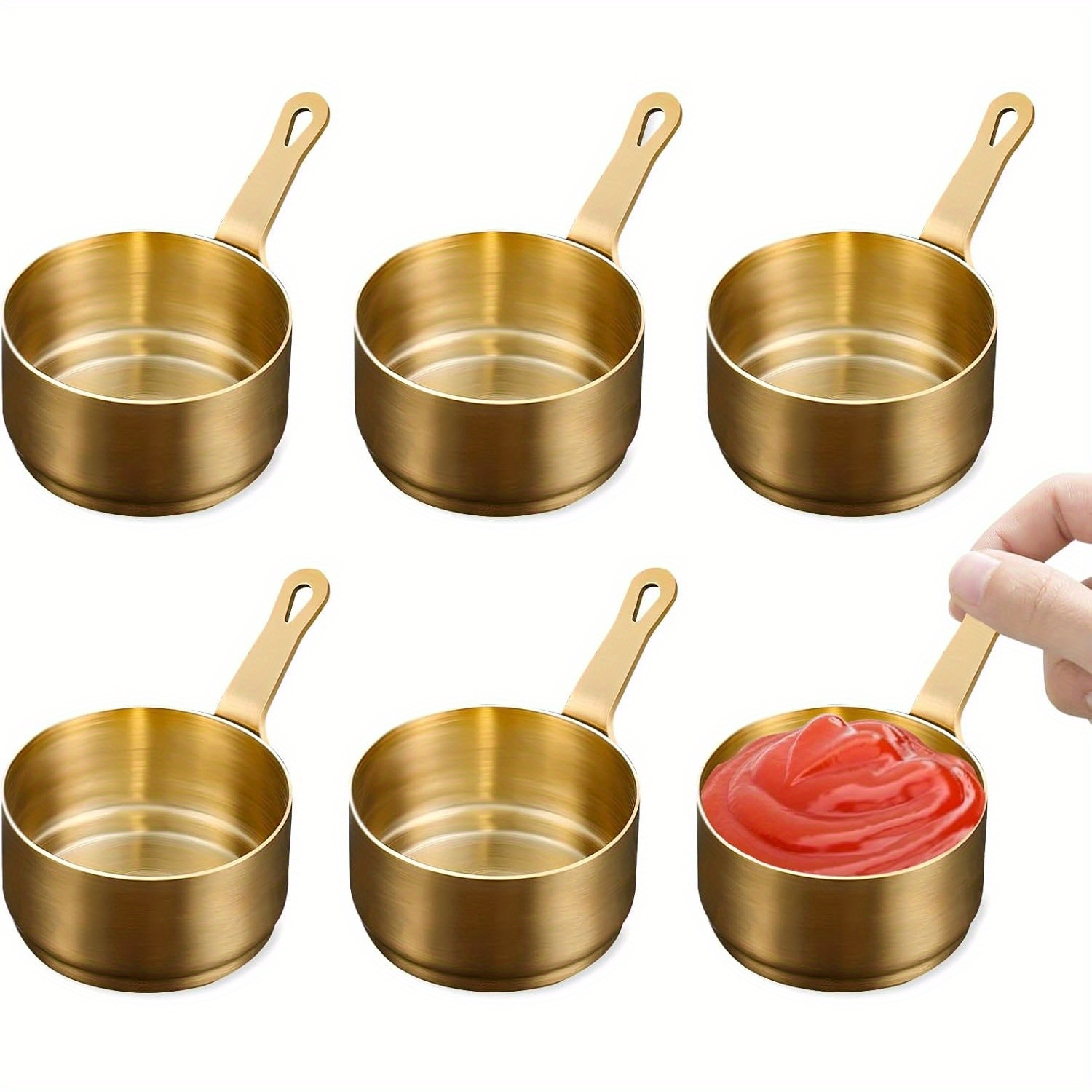 E-shop 6er-Set Edelstahl-Dressingbecher | 80 ml Wiederverwendbar, Gebürstete Metalloberfläche, 304 Edelstahl, Kleiner Dressingbehälter für Ketchup,