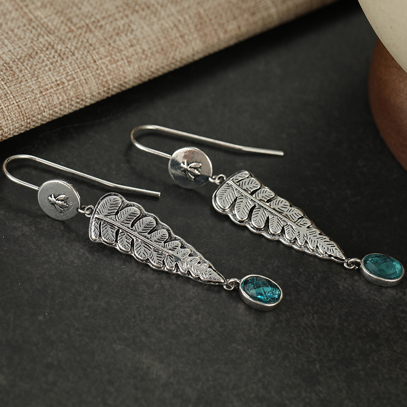 Women's Engraved Leaf Long Hanging Ear Hook Earrings