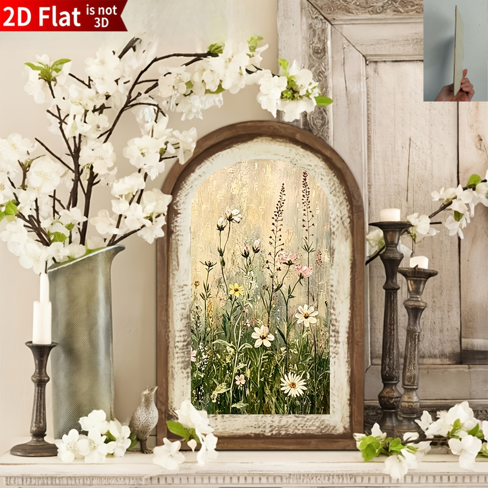 TEMU 2d Flat, 1pc Retro Wooden Wall Decor - , Ink Painting Elements, Floral Elements, Suitable For Living Room, Bedroom, Kitchen Decoration, Wooden
