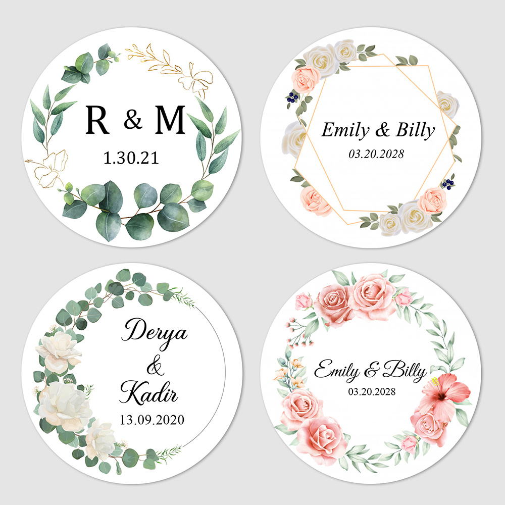 

100pcs Customized Add Your Names And Date Wedding Round Stickers Invitations Seals Candy Favors Gift Boxes Paper Labels Adhesive