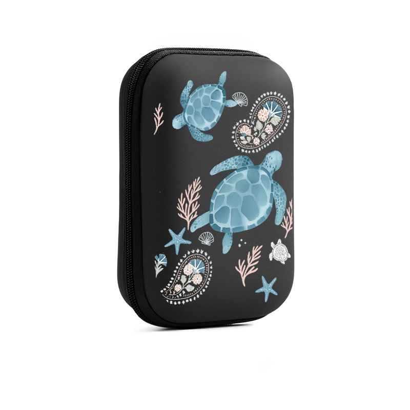 TEMU A Pattern Featuring Marine Turtles And Starfish On Seagrass. An Essential Item For Office Use And Travel! This Eva Hard Shell Storage Box Is