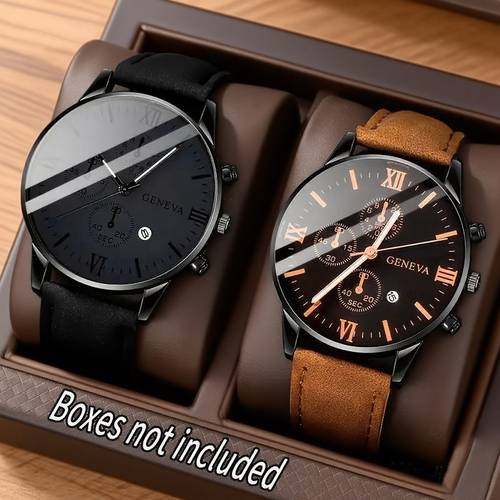 2pcs mens business casual watch set with calendar ideal for daily wear parties valentines day easter christmas new years day halloween and gifts for