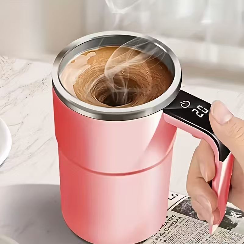 item picture 304 stainless steel automatic stirring coffee mug with temperature display usb rechargeable 200mah battery abs material magnetic stirrer portable for home office use ideal holiday gift
