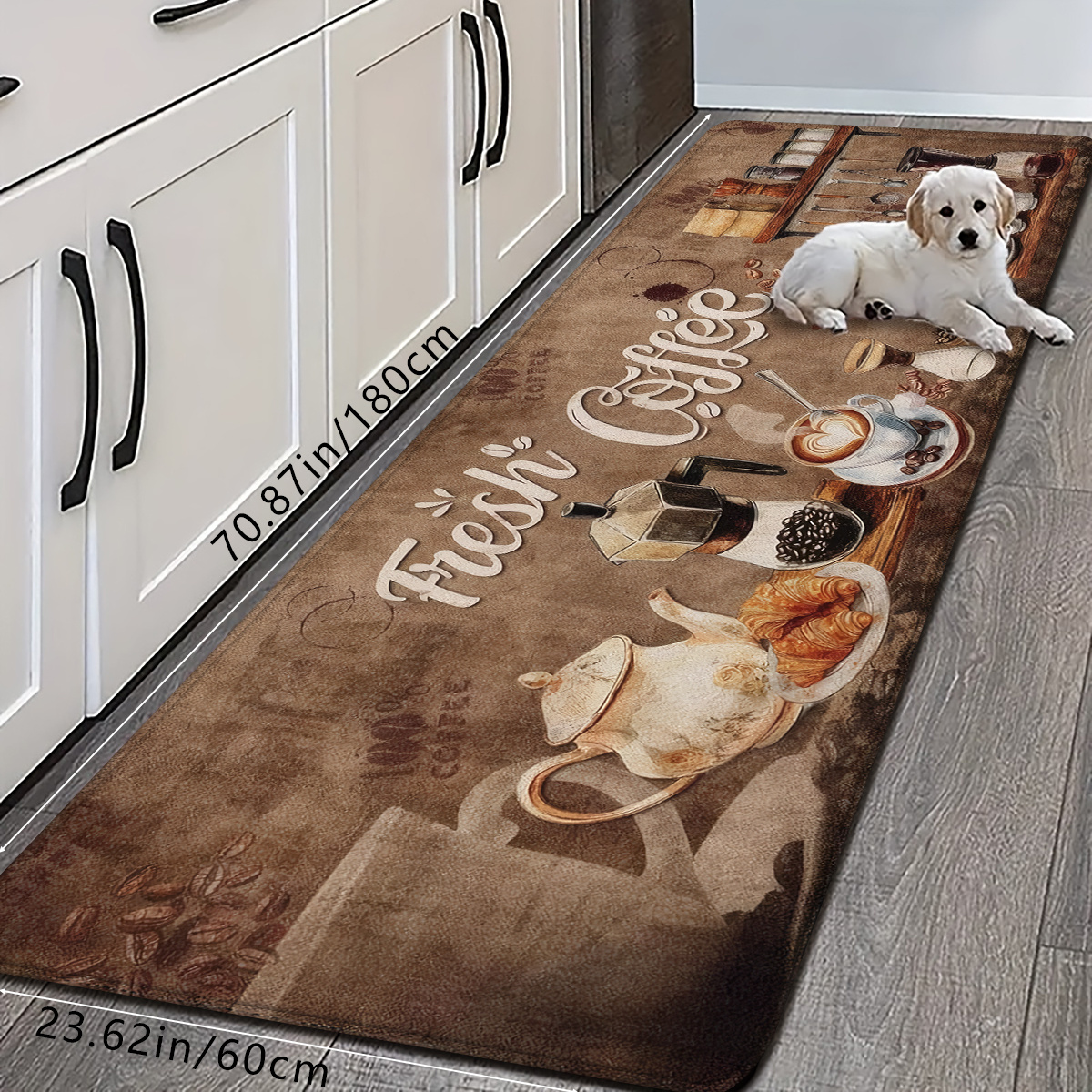 TEMU 1pc/2pcs/3pcs Vintage Coffee Theme "" Printed High- Absorbent Non-slip Kitchen Runner Rug, Foldable Easy-clean Mat, Ideal As A Gift, Machine