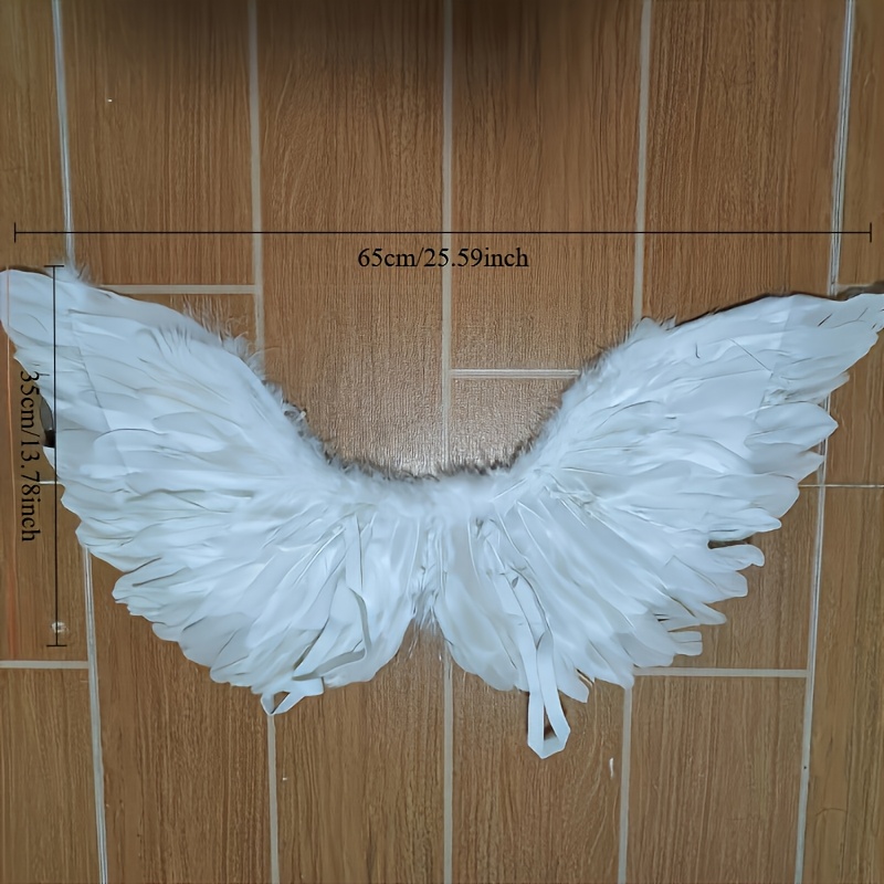 Image of 2pcs Set Of Elegant Wings And Headpiece Set- Plush Feather Costume With Heart-shaped Headband, Durable Plastic Structure, Suitable For Halloween, Christmas, Batteries Not Included