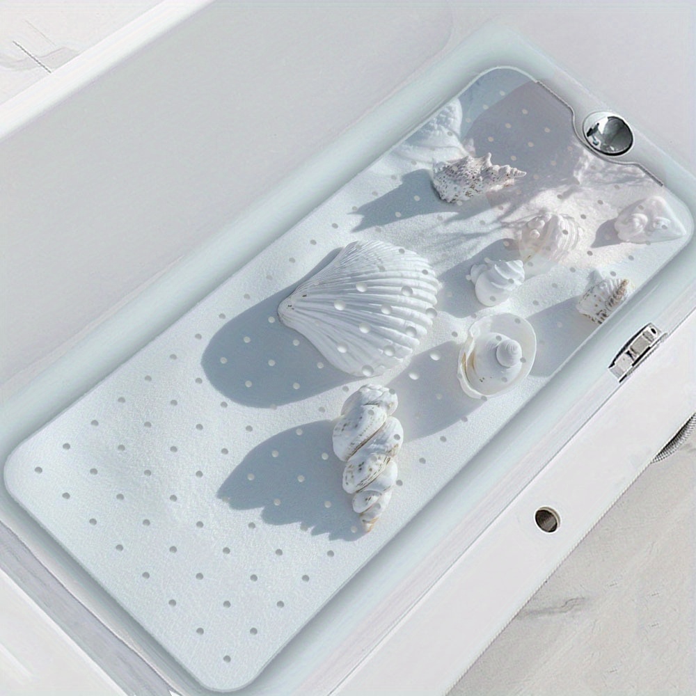 Image of Adult Bathtub Mat, Bathtub Mat, White Seashell Pattern Non-slip Bathtub Mat For Family Bathroom, Ocean Theme Shower Safety Mat With Suction Cups, Durable, Easy To Clean Nautical Design