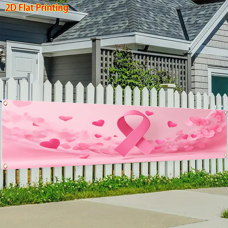 TEMU Bannière décorative 2D plate - 1 pièce, de sensibilisation et de lutte contre le , motif cœur rose et ruban, bannière décorative 2D en polyester