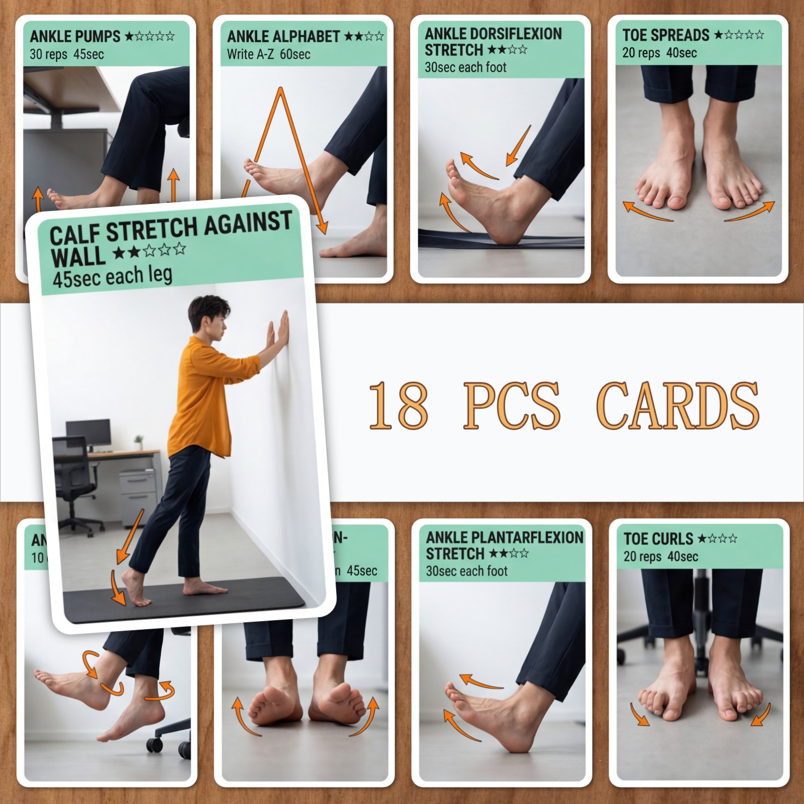TEMU 18pcs Ankle And Foot Flexibility Stretching Exercise Practice Cards Clear Graphic Action Guidance Durable Paper Material Suitable For Daily Home