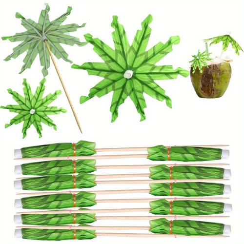 set of 50 drink umbrella toppers featuring tropical cocktails at a hawaiian pool party complete with toothpicks