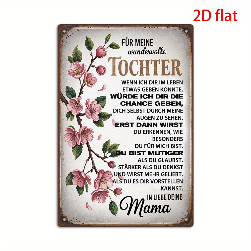 TEMU 1pc German Vintage Metal Tin Sign, "for My Wonderful Daughter" Wall Art Decoration – Perfect Gift For Birthdays, Weddings, Anniversaries,