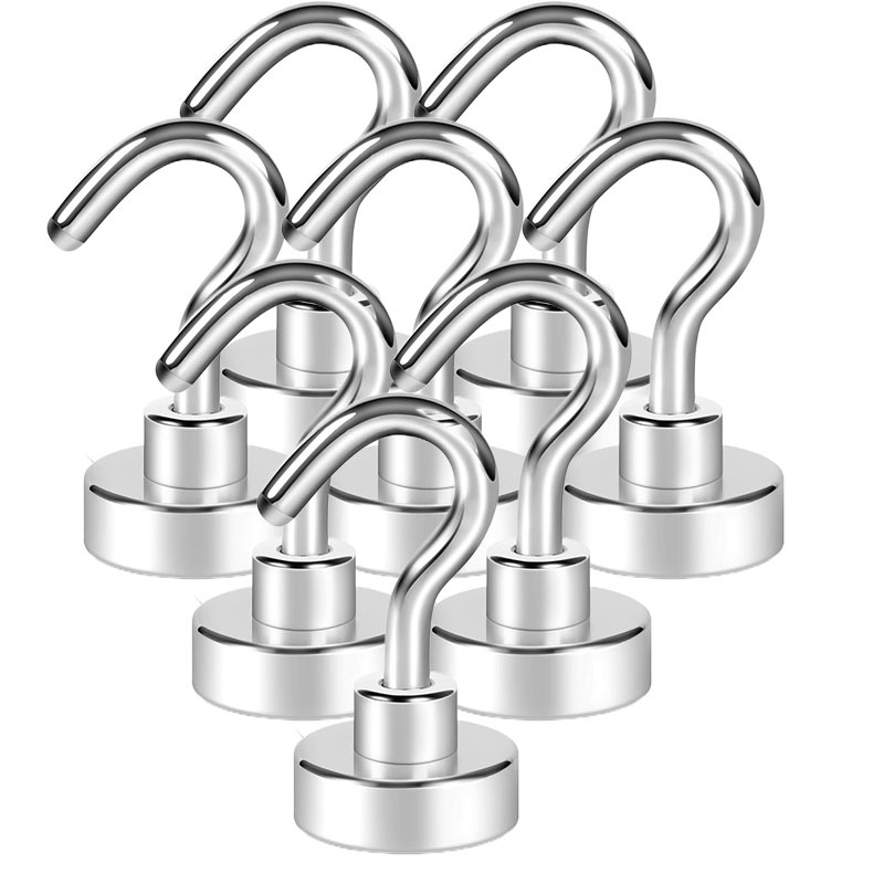 Image of 8pcs Set Of Silvery Magnetic Hooks, Heavy-duty Magnets With Hooks, Neodymium Magnets For Hanging, Suitable For Curtains, Home, Kitchen, And Workplace Magnetic Hooks