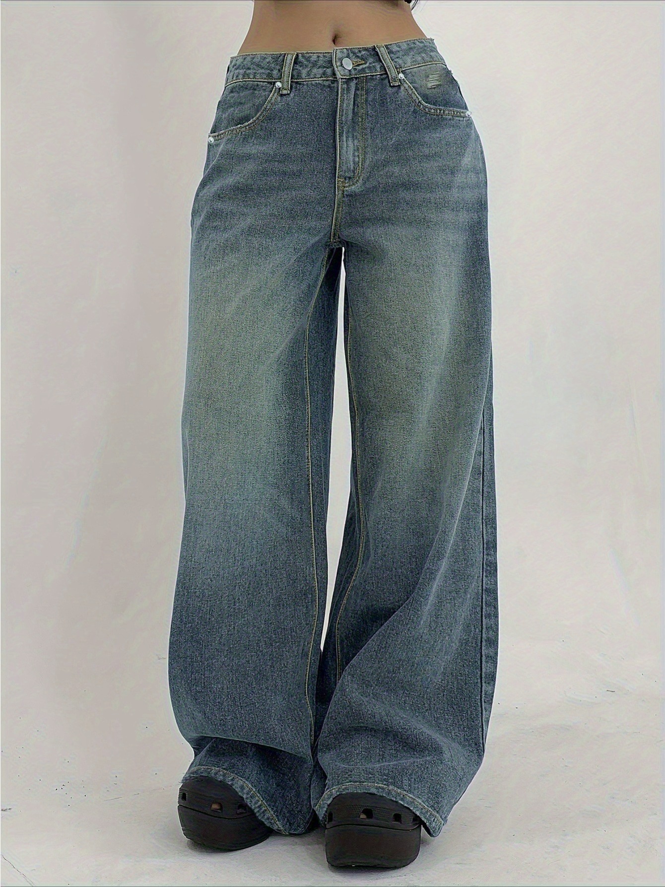 1 pack womens wide leg ultra long floor length ripped loose fit casual jeans suitable for streetwear daily wear parties and outdoor scenes sizes xs xxl womens high stretch denim jeans loose fit with white stitching   wear