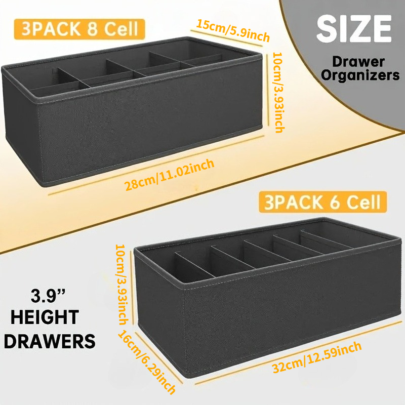 6-Pack Foldable Open Drawer Storage Boxes for Underwear & Socks