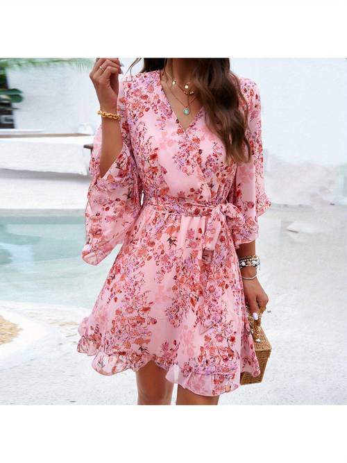 station border trade womens clothing 2025 spring casual printed tie chiffon dress