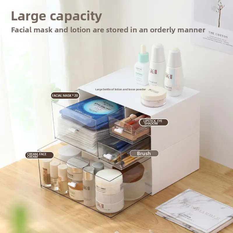 simple white desktop organizer with transparent drawers design for clear visibility and effortless retrieval multi layered compartments for organized storage of stationery and small items desk organization to enhance clutter free desk drawer organizer for home storage Product details 3