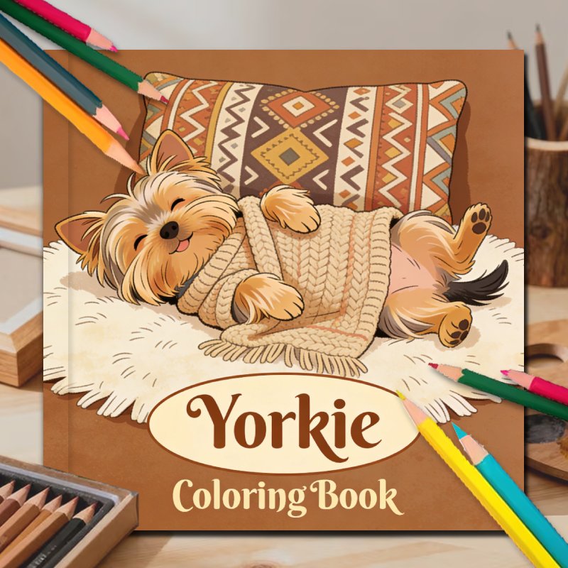 TEMU Livre de coloriage pour adultes Yao, 24 pages, livre de coloriage chien Yorkie spécialement conçu pour soulager le stress et l'anxiété, adapté
