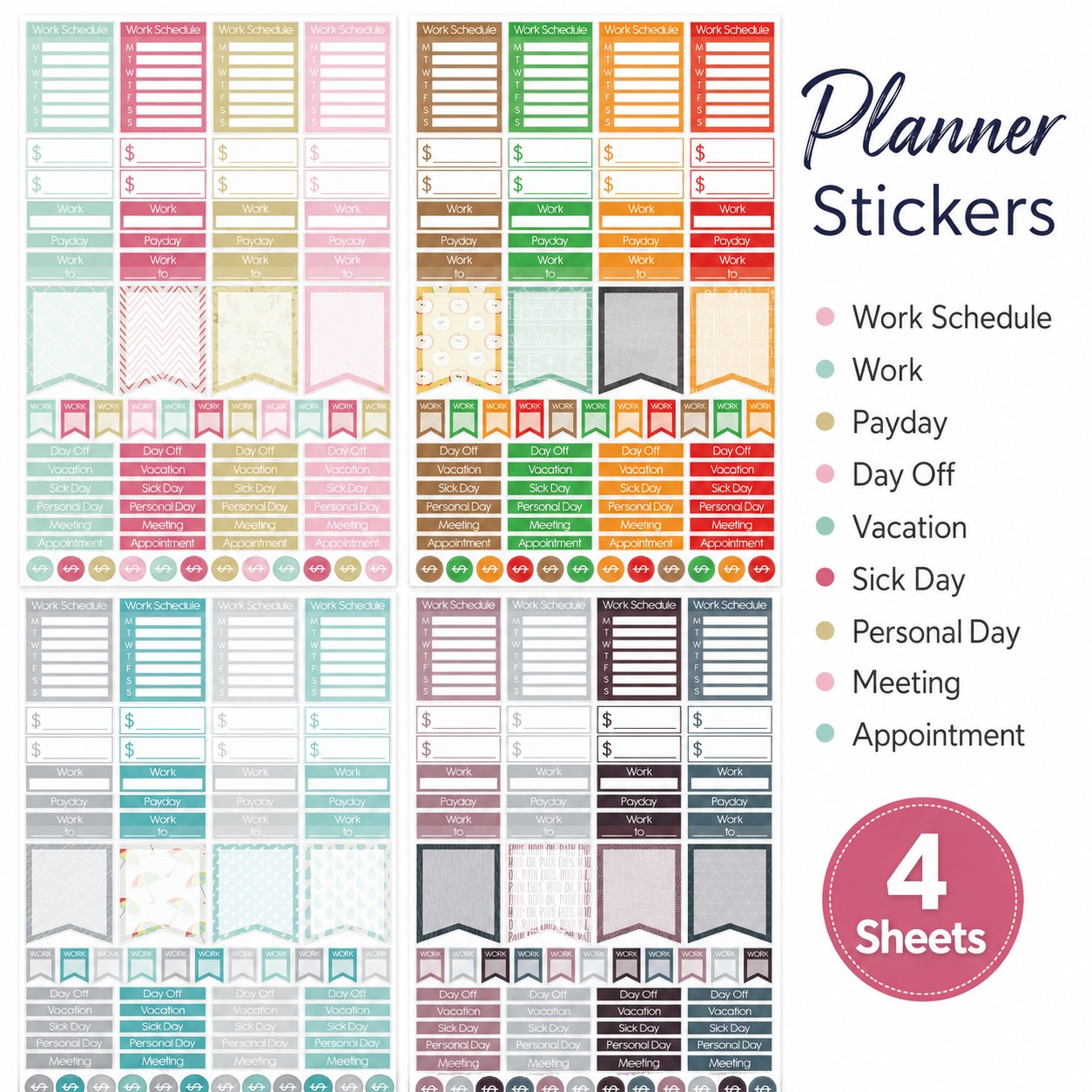 TEMU Planner Stickers 4 Sheets 300+ Count, Journal Scrapbook Supplies For Daily Plan Goal Tracking Holiday Decoration, Ideal Gift For Planners And