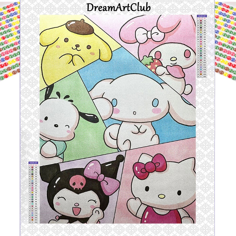 

30*40cm/ 11.81*15.75inch Diamond Art Painting Kit Sanrio Family Diamond Embroidery 5d Diy Diamond Art Home Handicrafts, Diamond Painting Kits, Round Shape , Cartoon Theme