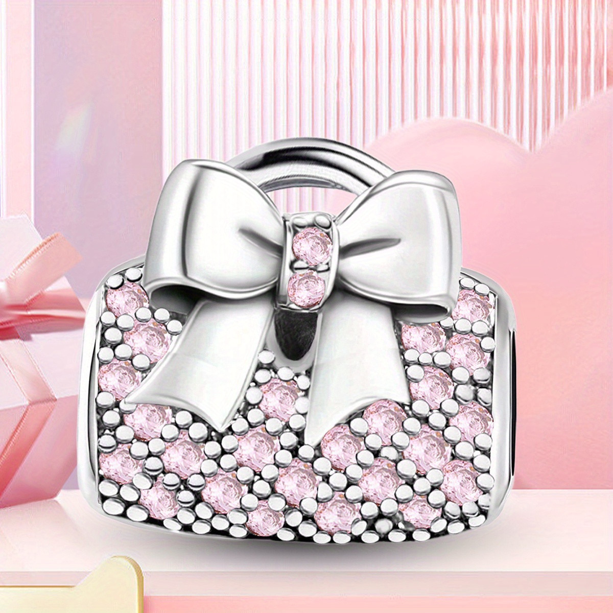 Image of 1pc Bowknot Bag Beads, 925 Silver Plated Beads Suitable For Bracelets, Jewelry Making Additions Birthday Valentine's Day Mother's Day Christmas Gifts For Women