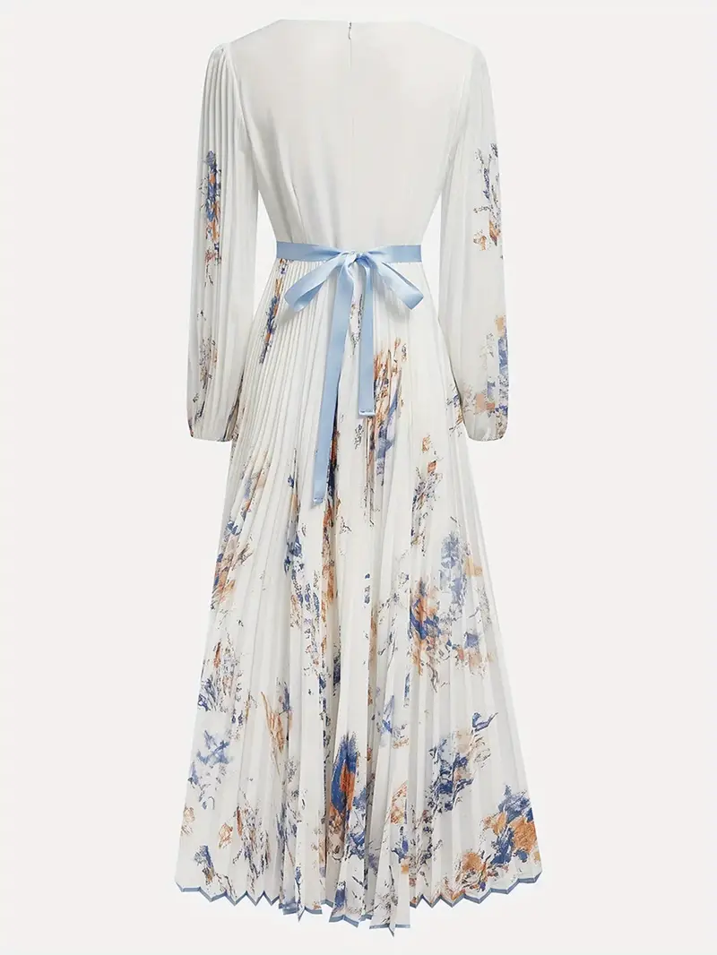 womens elegant floral print long dress flowy a line formal casual gown v neck long dress for parties outfits summer womens clothing floral print dress party attire sophisticated style pleated hem office wear comfortable material adult clothing Product details 6