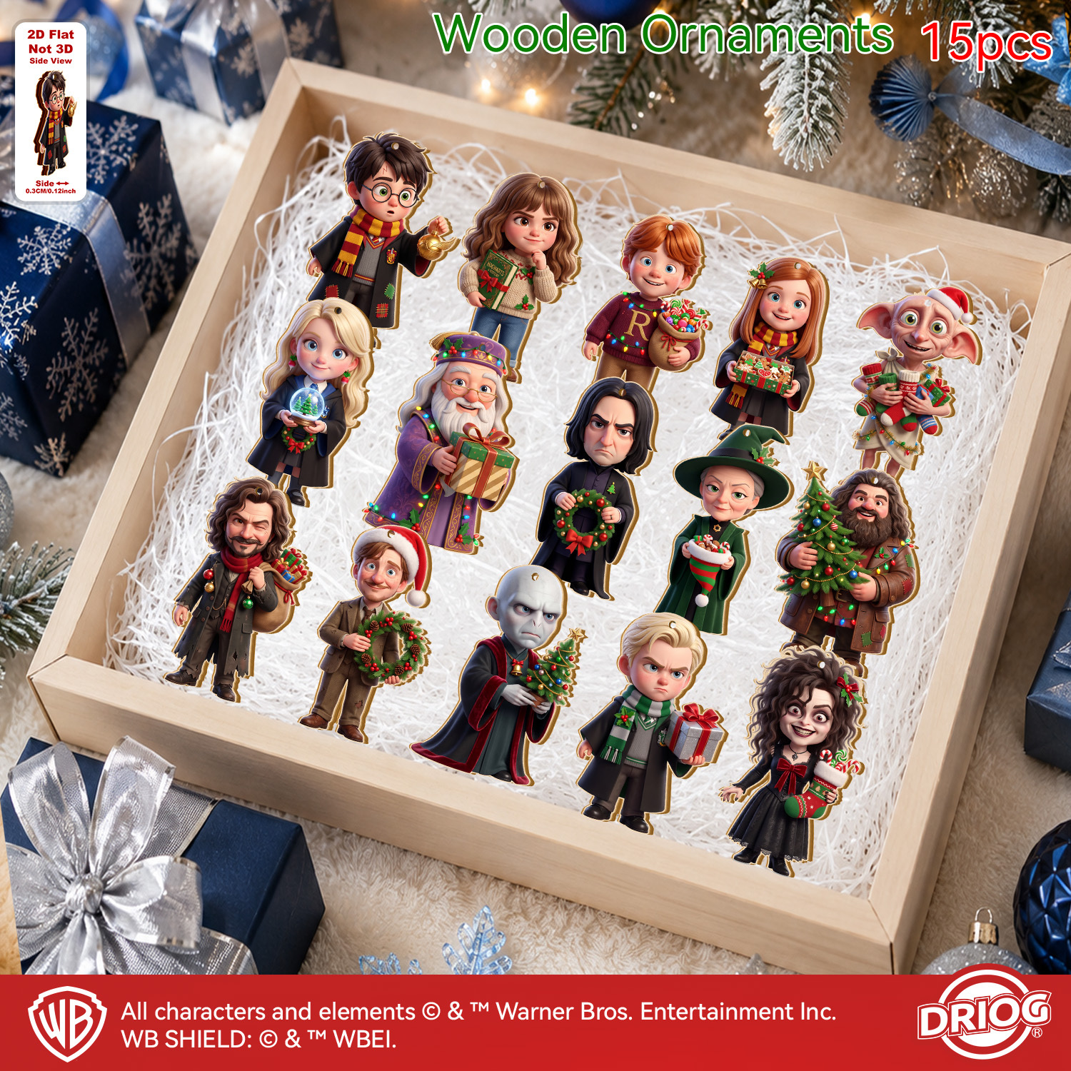 TEMU Decorazioni Natalizie in Legno 2D Flat, 2D Flat, Set da 15 pezzi, Serie Harry Potter, Merchandise Harry Potter, Decorazioni per Casa/Ufficio,
