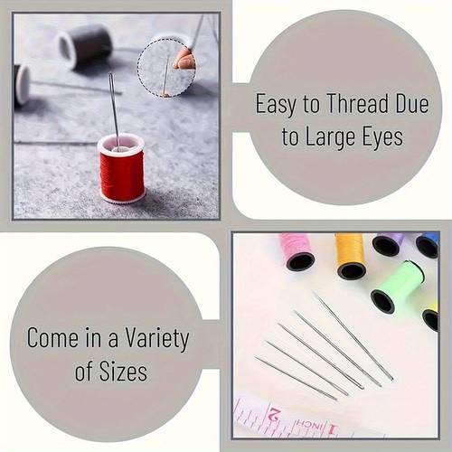 15 Pack Ergonomic Large Eye Needles for Seniors - Extra Long Handle & Large Holes, Durable Iron Quilting & Embroidery Needles for Thick Fabric, Design for Elderly Crafters