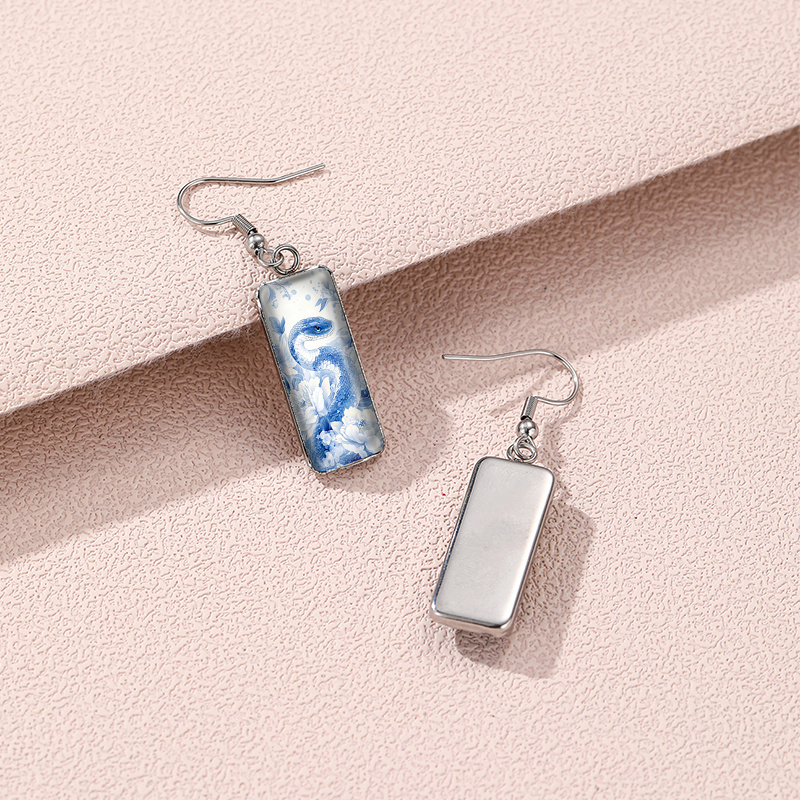 Blue & White Porcelain Snake Art Illustration Earrings