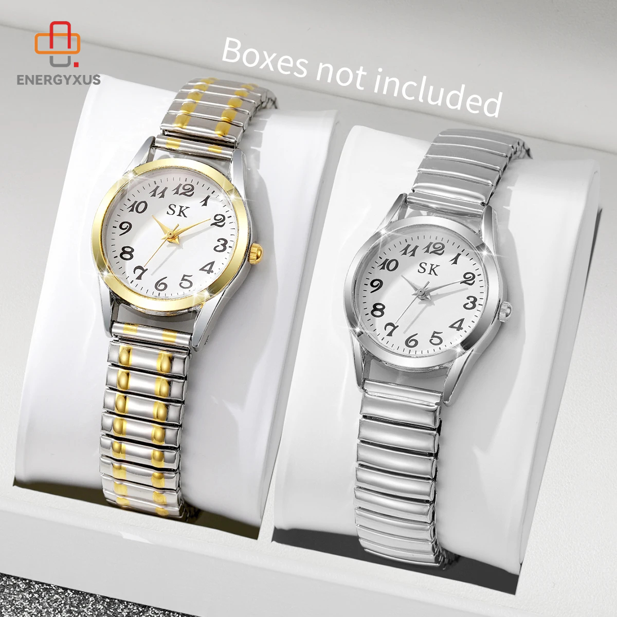 TEMU Watches Women 2pcs/set Elegant Elastic Strap Women Wristwatches Fashion Small Arabic Dial Ladies Watches Clock Reloj Mujer(with Box)
