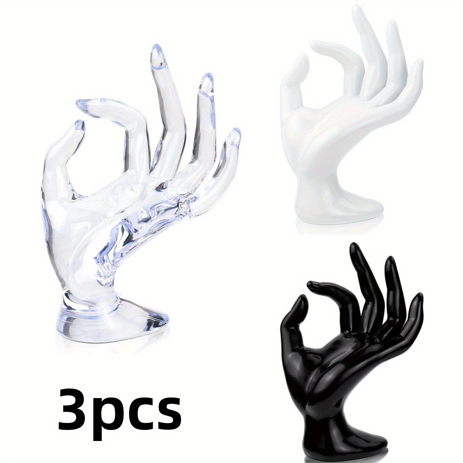 3 pack   black jewelry display stands sturdy base mannequin hand organizer with for     assembly needed jewelry rack for rings bracelets watches earrings space saving countertop or shelf storage jewelry organizer storage home organization   durable plastic home organizers   Product details 0