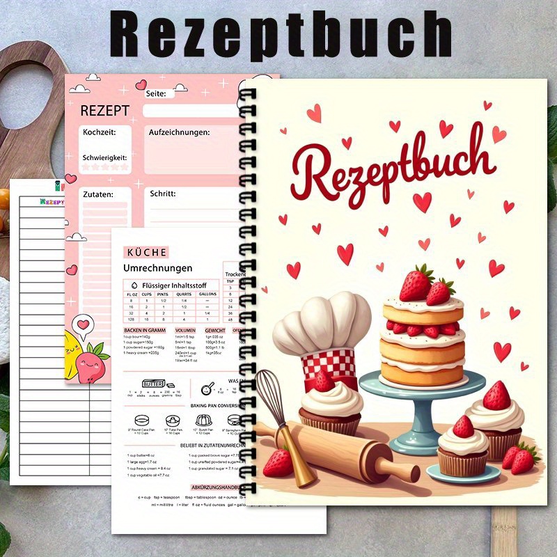 Image of 1pc A5 Fun German Recipe Notebook - A Blank Personal Recipe Notebook With A Black Spiral Binding, Of To 100 Recipes. A Homemade Menu Health Recipe Planner