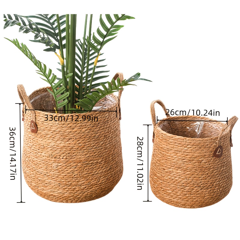 E-shop 2er-Pack handgefertigte Blumentöpfe aus Strohgeflecht mit Griffen | Blumenkörbe im europäischen Stil aus Rattan-Gezähen für Fiddle Leaf Fig
