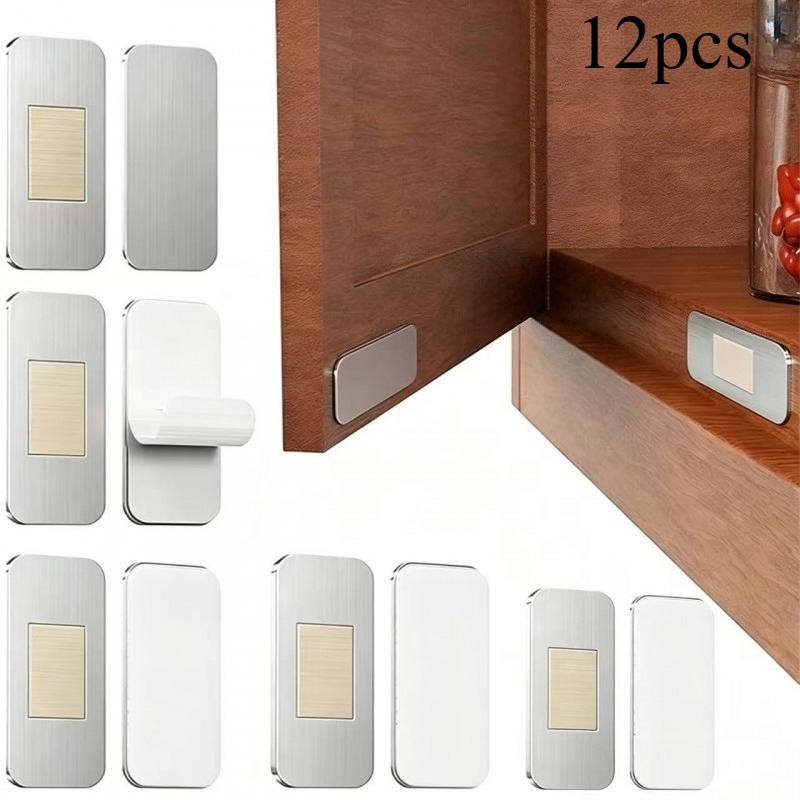 TEMU Lot de 12 pièces (6 de type magnétique en acier inoxydable + 6 de type à dos adhésif) de butées magnétiques ultra-fines perçage pour portes de