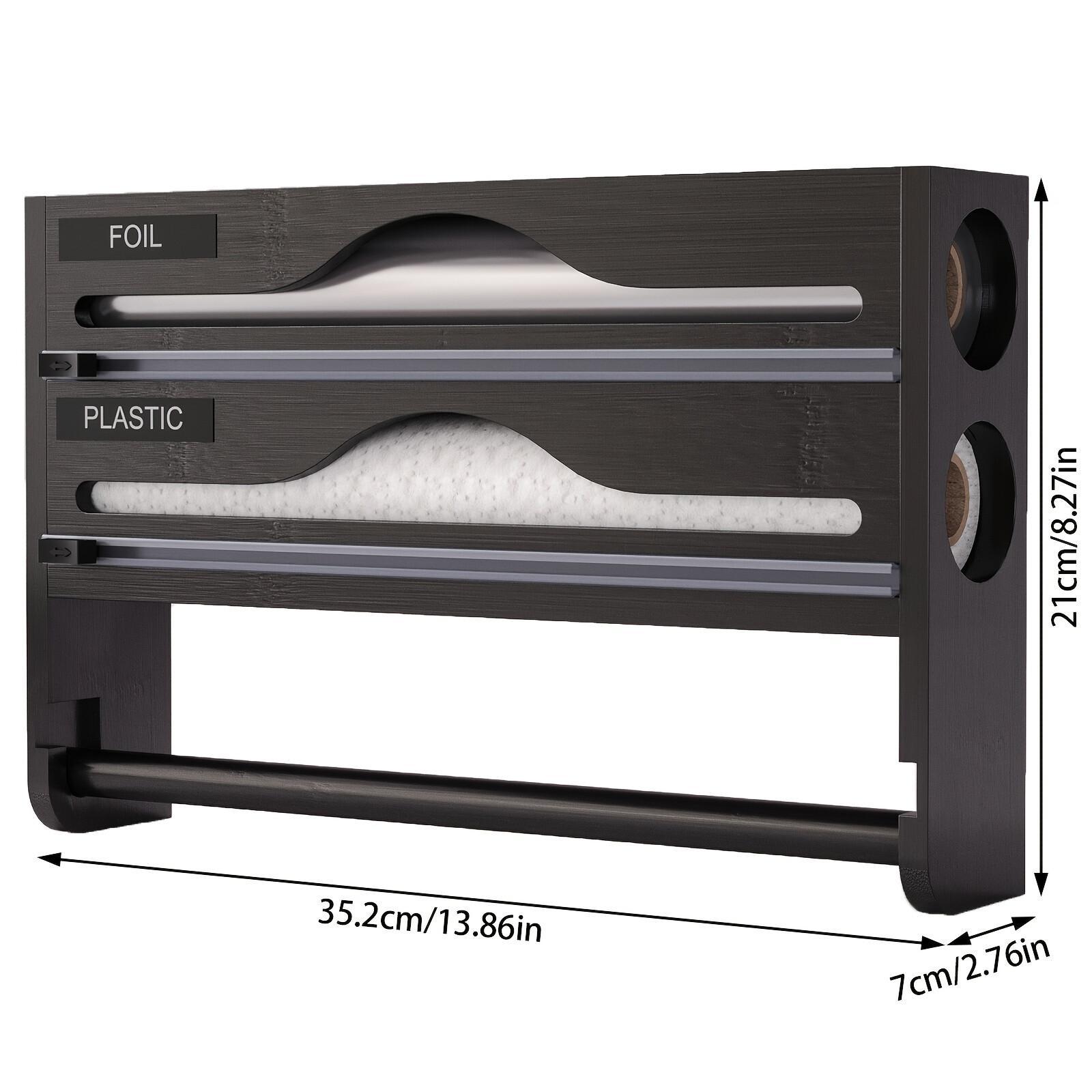 TEMU 1pc Wall-mounted Bamboo Foil & Cling Film - 4-in-1 Suitable For Aluminium Foil, Paper Rolls, Baking Sheets Dispenser With Holder | Space-saving