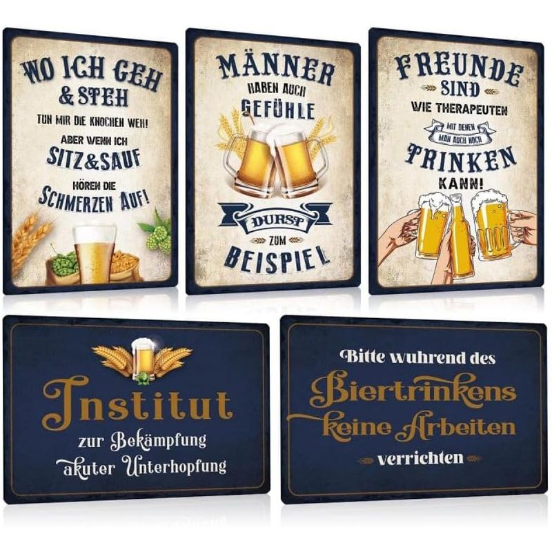 Image of Set Of 5pcs Tin Sign Retro Beer Bar Pub Club Metal Sign With Funny Saying Counter Sign Additions Gift For Party Room Cellar Wall Decoration, 8 X 12 Inches Halloween Christmas Fall Home Decor