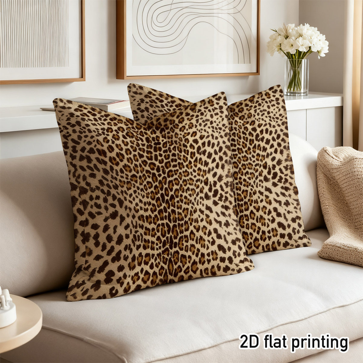 TEMU 2d Flat 2pcs Animal Print Leopard Covers, Duplex Prints Realistic Leopard Spot Pattern, Ideal For Modern Sofa, Cozy Bedroom, Vintage Car Seat,