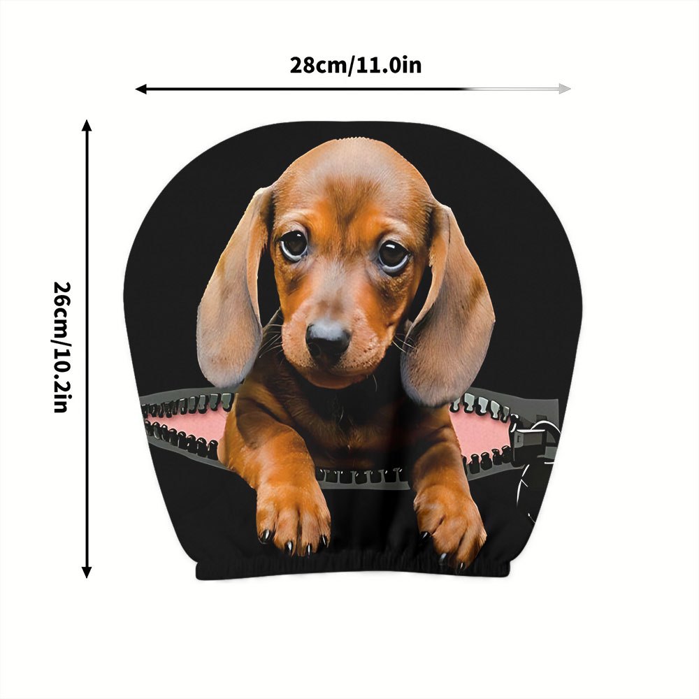 TEMU 2pcs, Adorable Cartoon Dachshund Fun Zipper Peek Print Headrest Covers – Halloween//christmas Holiday Decor For A Trendy And In- Space