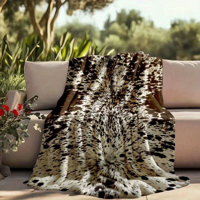 TEMU 1pc Cow Print Blanket, Faux Animal Fur Throw Blanket, Camping Blanket, Picnic Blanket, Cover Blanket, Sofa Blanket, Bed Blanket, Party Blanket,