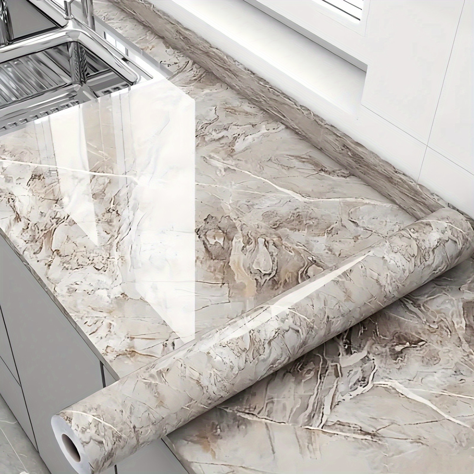 Image of Smooth Waterproof Self-adhesive Wallpaper, Bathroom Sink Wall Cabinet Countertop Renovation Decorative Insulation Remodeling Sticker, And Removal Oil-resistant High-temperature Resistant Wall Sticker