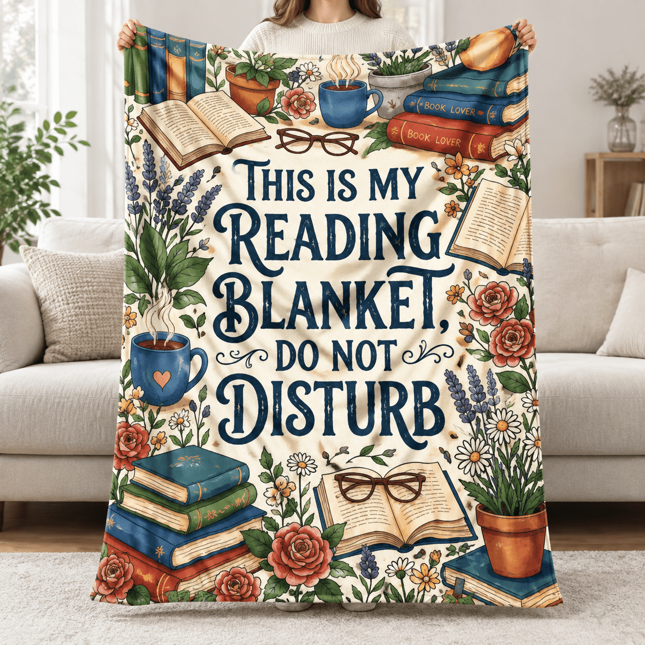 TEMU Cozy Blanket Book Lover Women's Gift, Bookworm Reading Gift Birthday Throw, Christmas, Beige
