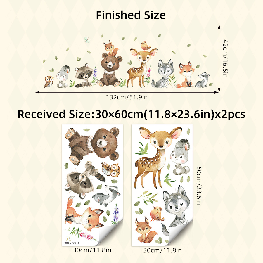 Brup Watercolor Animal Wall Decals - Bear, Deer & Fox | Self-adhesive, Removable Pvc Stickers For Living Room, Bedroom & Entryway Decor, Animals