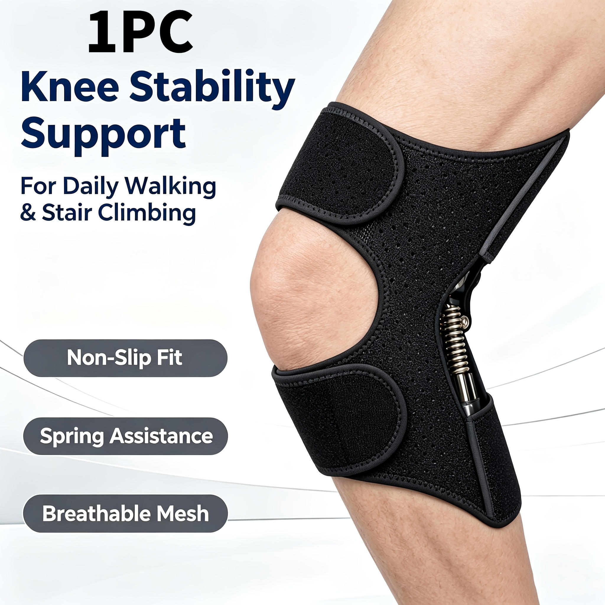 TEMU 1pc 1pc Elderly Spring Knee Knee Brace, Breathable Joint Support Aid, For Walking, Climbing Stairs, Hiking, Adjustable Non-slip, Knee Pressure
