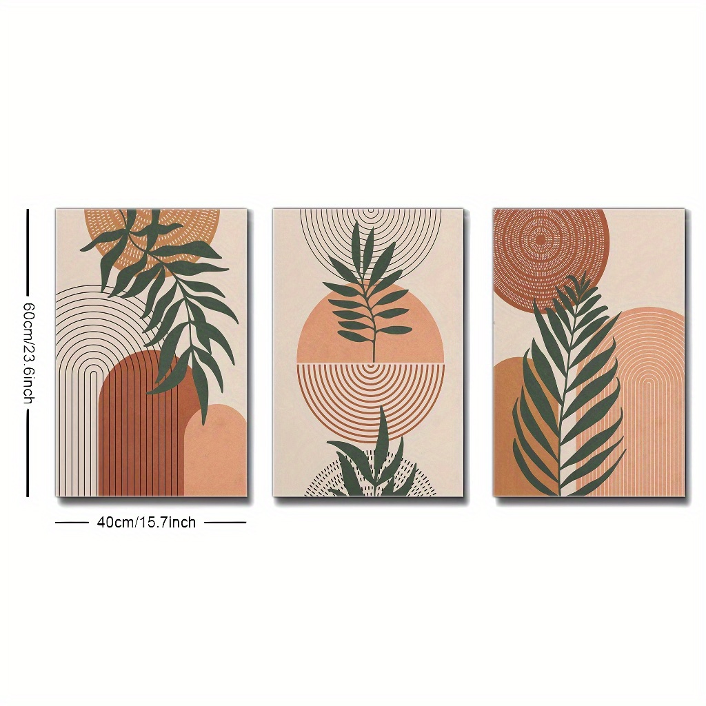 TEMU 3 pièces d'Art Mural Encadré, Impression de Feuilles Jungle Élégante, Abstraites, Affiche Typographie Style Bohème, Art Moderne des Années 50,