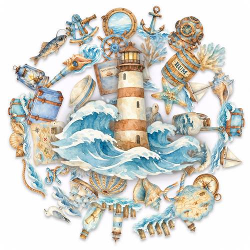 50pcs vintage nautical stickers lighthouse seashell decals for scrapbooking journaling crafts planner decor