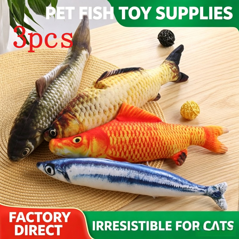 TEMU Realistic Fish Plush Cat Toy Suitable For Kittens & Small Indoor Cats - Pre-filled Pet , Bite-resistant Soft Chewable Relax Teething Toy With