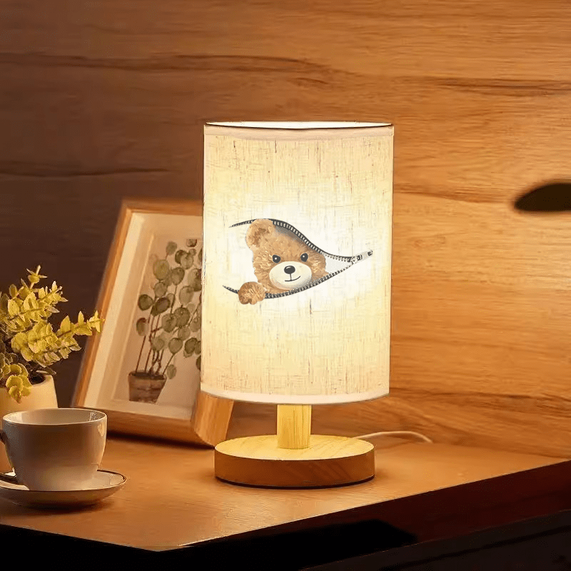 adorable bear print atmosphere bedside lamp   log color table lamp led light suitable for bedroom and   indoor led light with cloth shade   usb no battery required suitable for home and office use perfect as a gift Product details 4