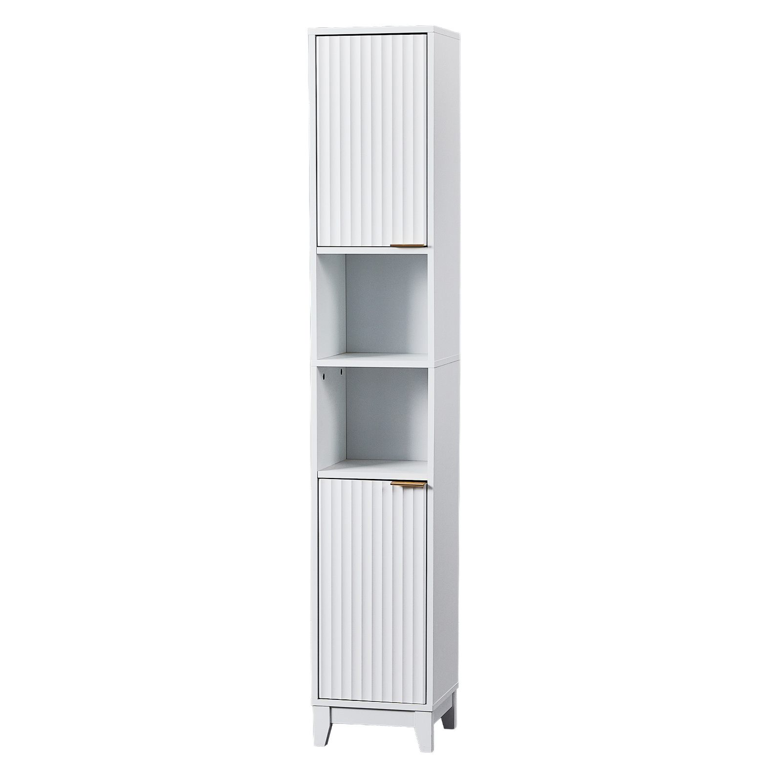 Image of White Tall Bathroom Cabinet, 66.89' High Narrow Freestanding & Shelves, Slim Linen Tower Organizer For Small Bathroom, Laundry Room, Kitchen & Living Room