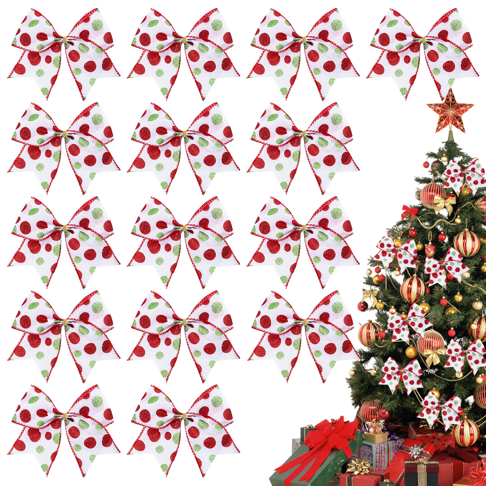 

15pcs Christmas Bows - 6- Red & Polyester Decorations For , Wreaths, And - No , Non-electric, Non-rechargeable Seasonal Decor